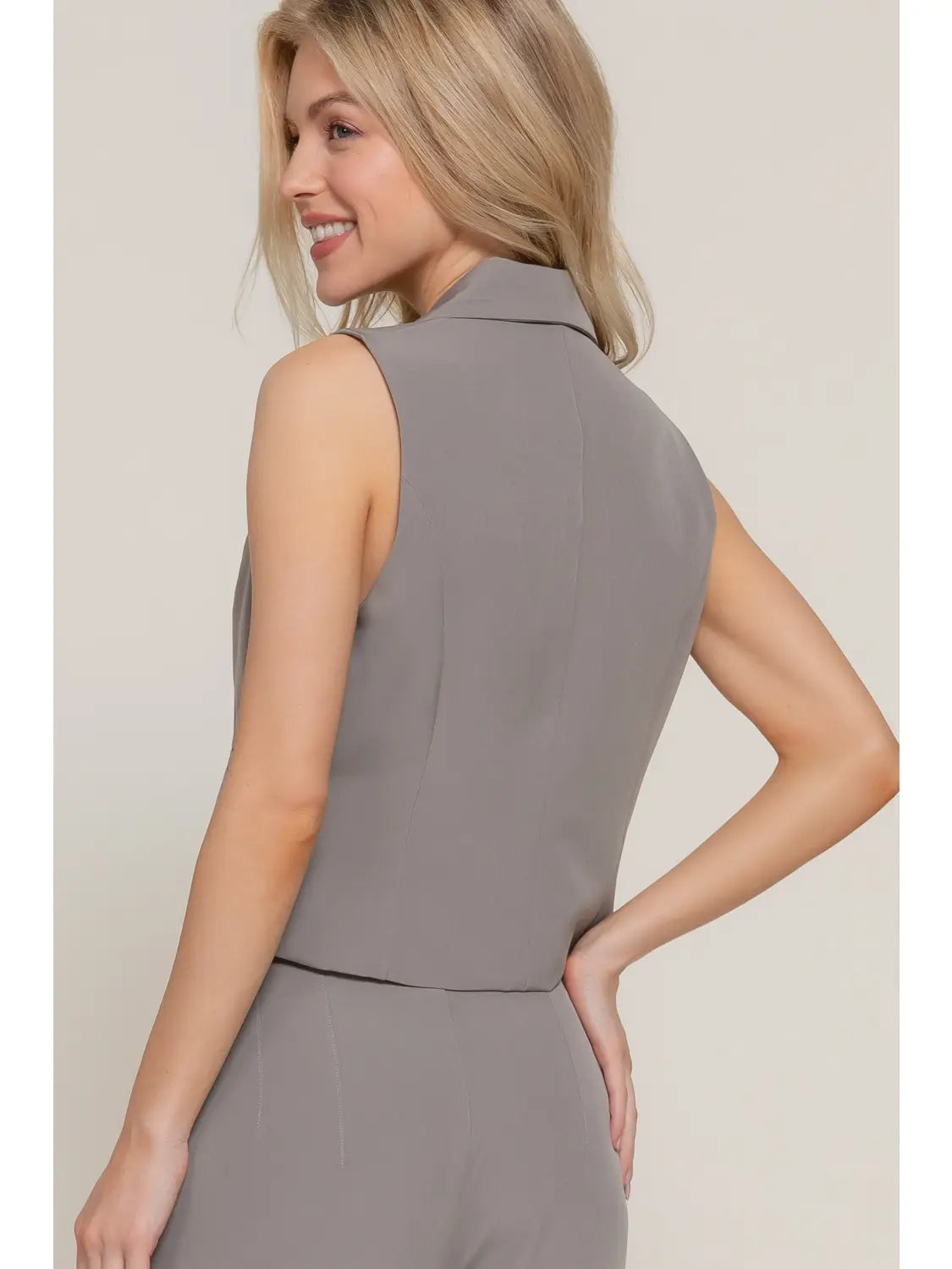 Cropped Notched Collar Vest