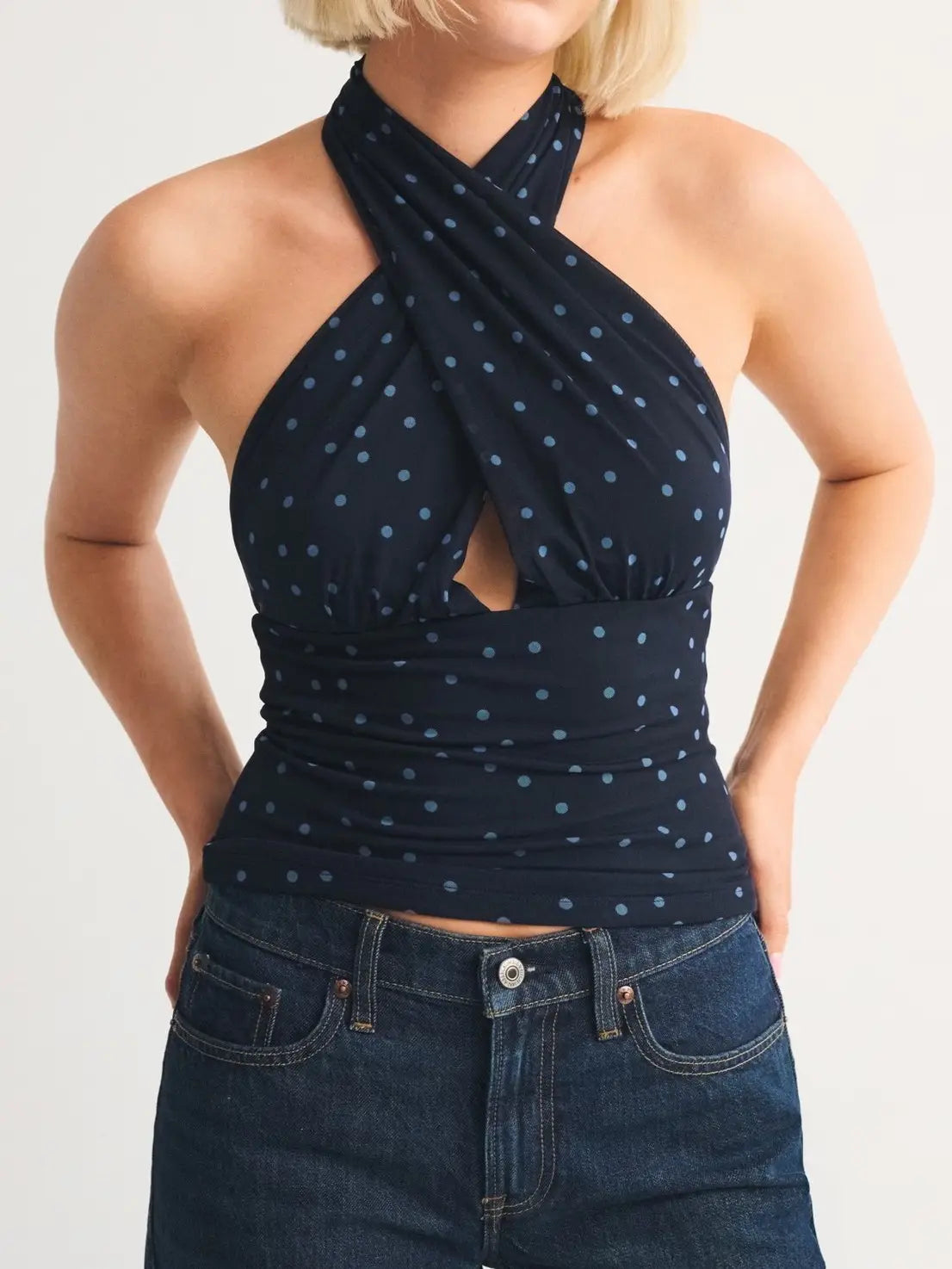 Polka Dot Multi-Wrap Halter Top
