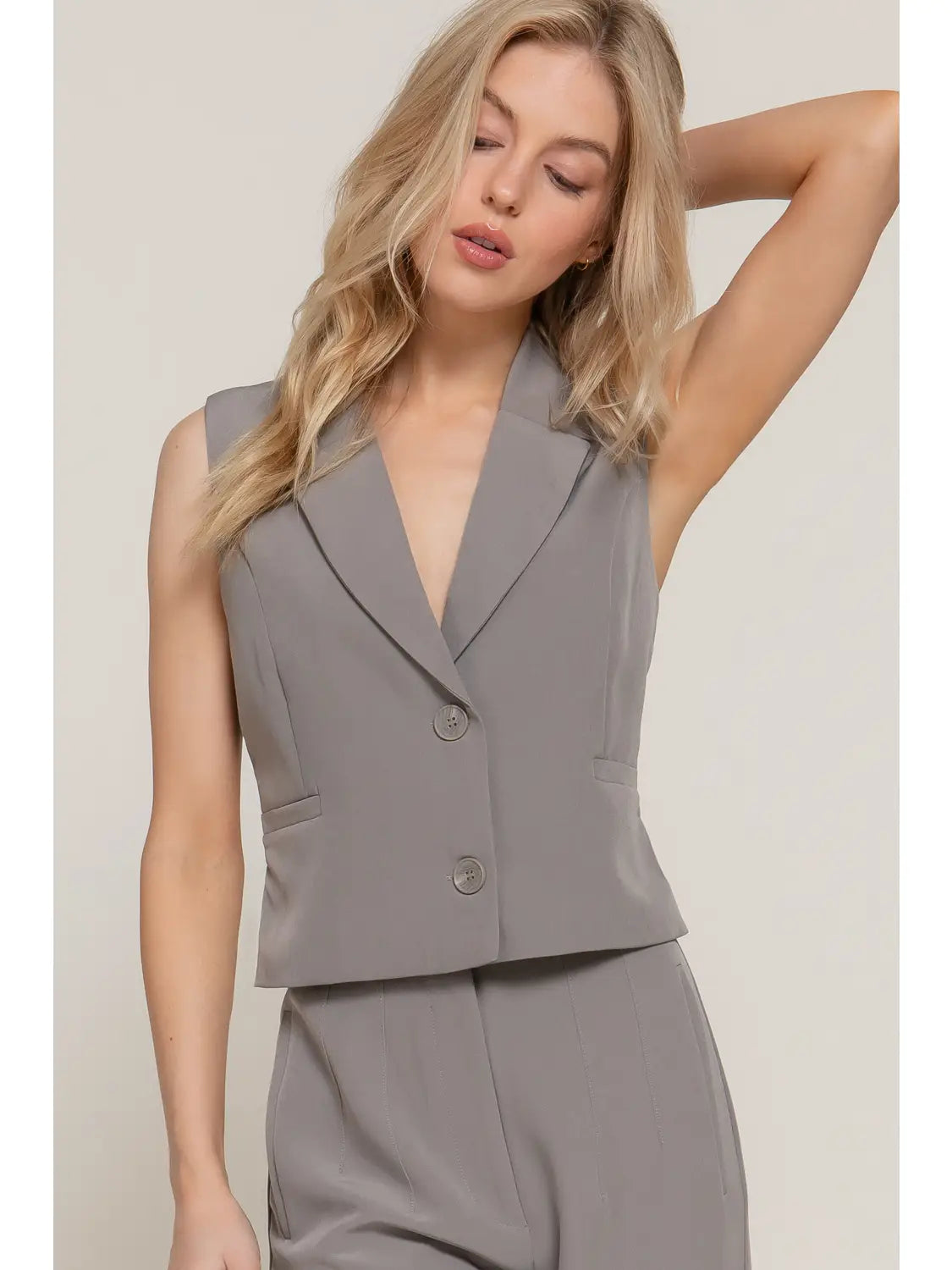 Cropped Notched Collar Vest