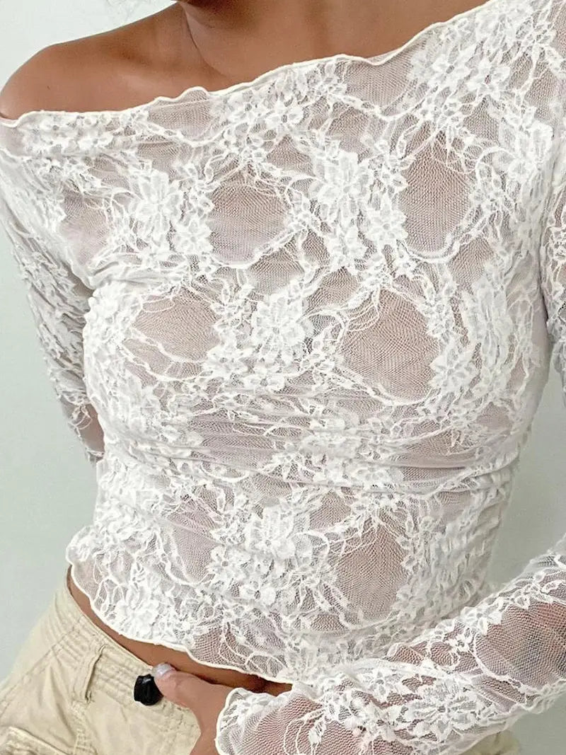 One shoulder lace long sleeve