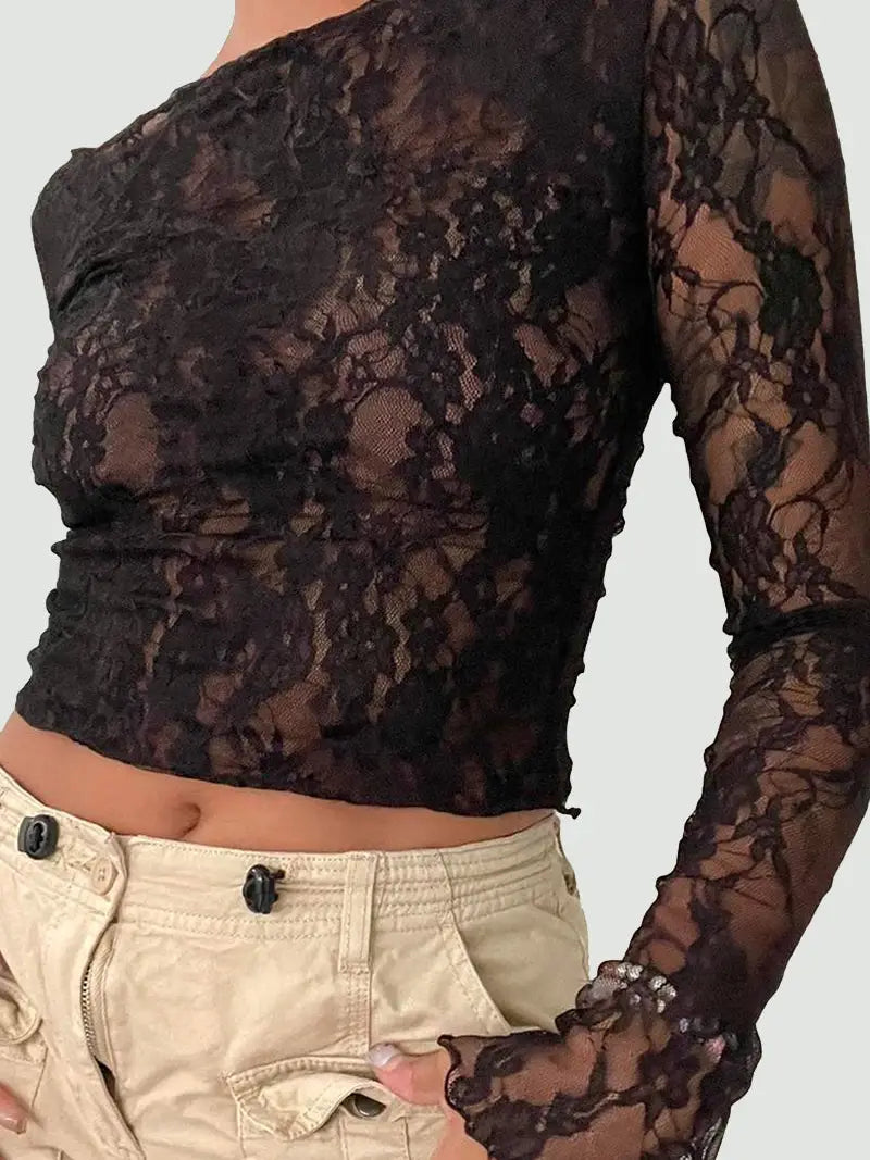 One shoulder lace long sleeve